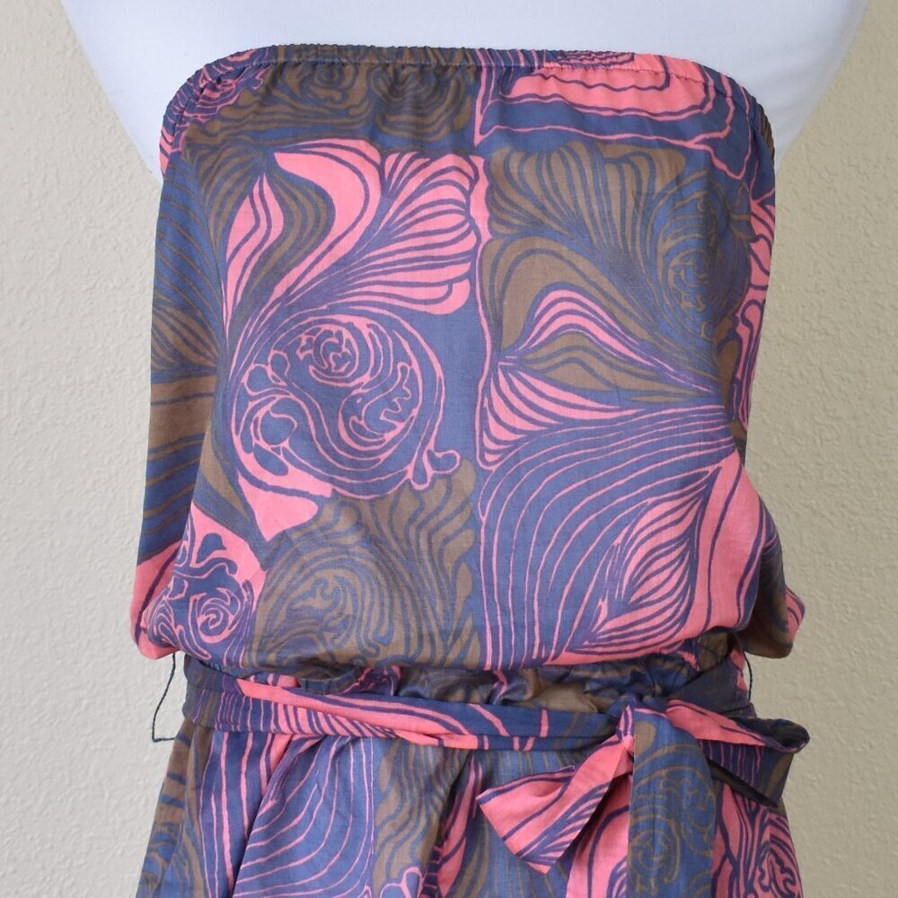 Tibi Strapless Summer Belted Romper Printed - M - Picture 2 of 11
